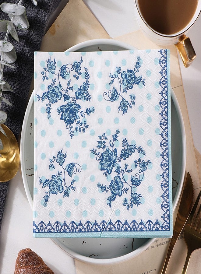 WBYCOTBED Blue Paper Cocktail Napkins Floral, Pack of 20, 2-Ply Disposable Party Pattern Napkins Decorative - Image 2